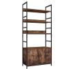 Gold bookshelf; 4 tier white standard bookshelf with storage cabinets; modern iron bookshelf with door display shelf for home office; white gold