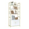 Gold bookshelf; 4 tier white standard bookshelf with storage cabinets; modern iron bookshelf with door display shelf for home office; white gold